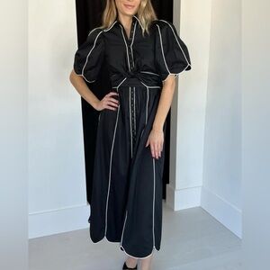 FARM Rio Black And White Short Sleeve Midi Dress